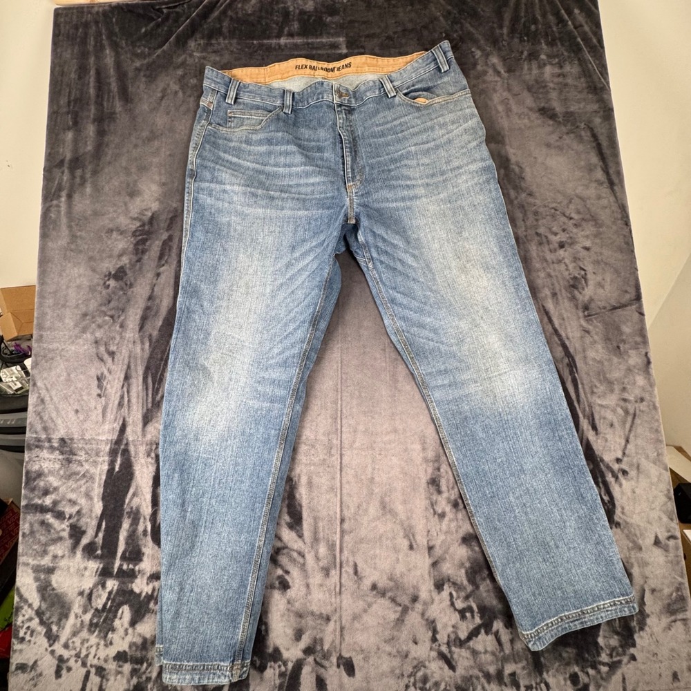 Duluth Flex Ballroom Jeans Mens 44x34 Blue Light Wash Relaxed Fit Denim